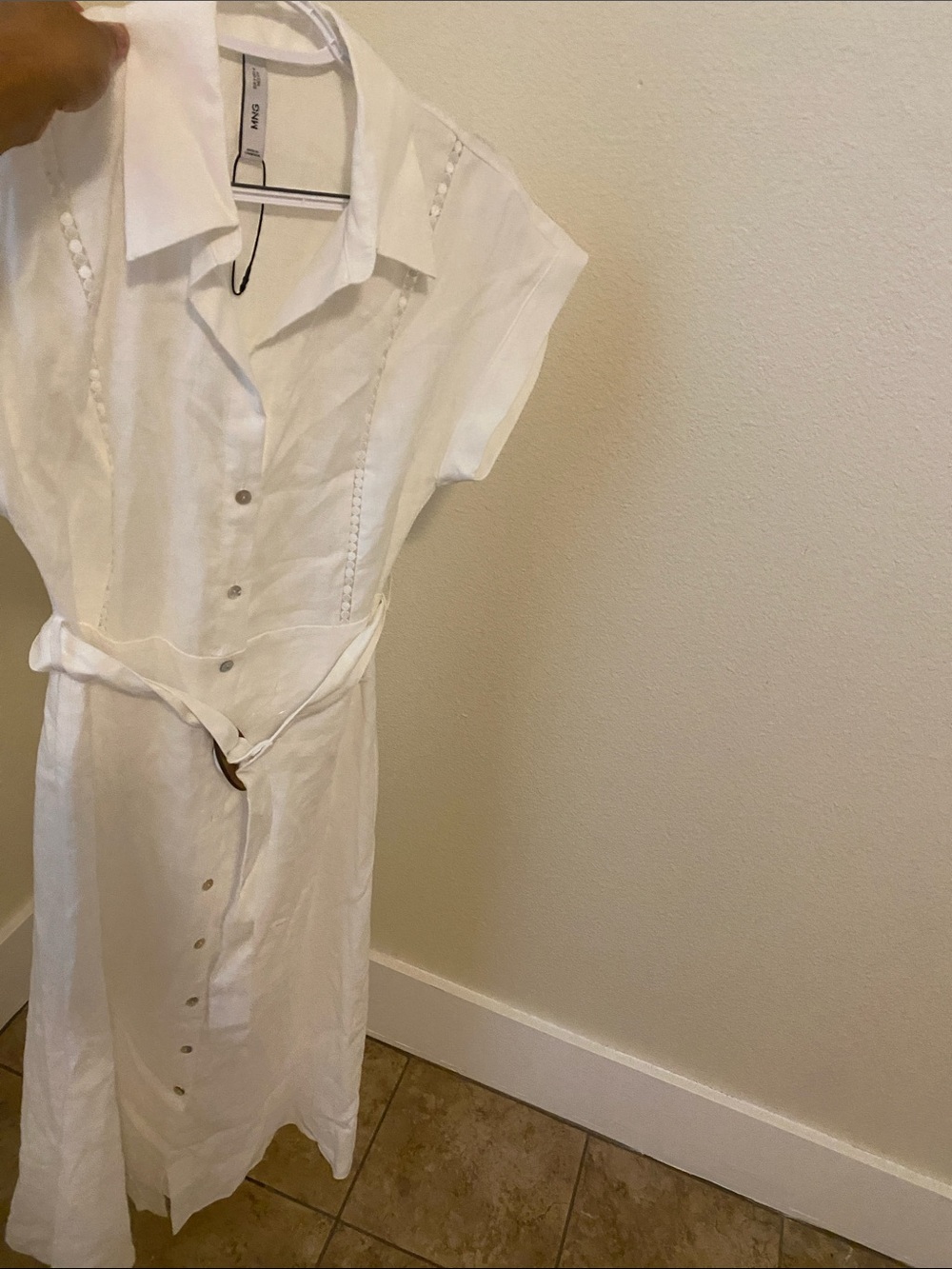 Mango White Midi Shirt Dress with Tie Belt